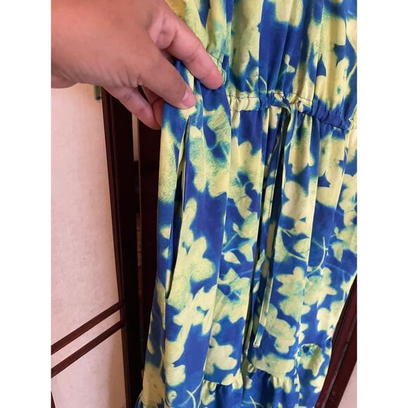 Calvin Klein Size 14 Blue Floral Sheath Dress Yellow Flowers Career EUC - Picture 6 of 9